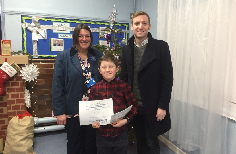 Lee with Zach and Temple Normanton's Head Teacher, Mrs Stone