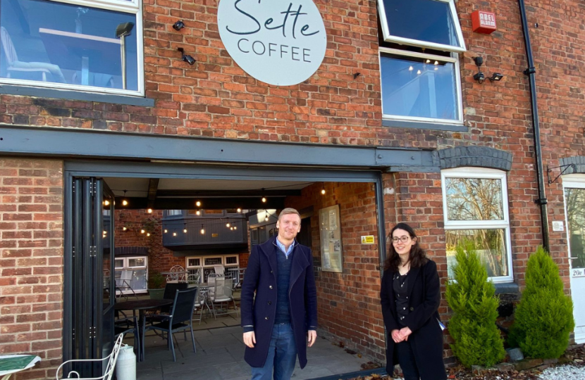 Lee Rowley MP and Cllr Charlotte Cupit visit to Sette Coffee, Clay Cross