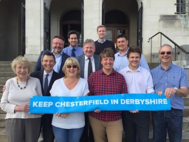 Lee with campaigners at Chesterfield Town Hall