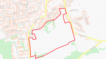 Map highlighting in red the proposed area for development next to Westthorpe Road 